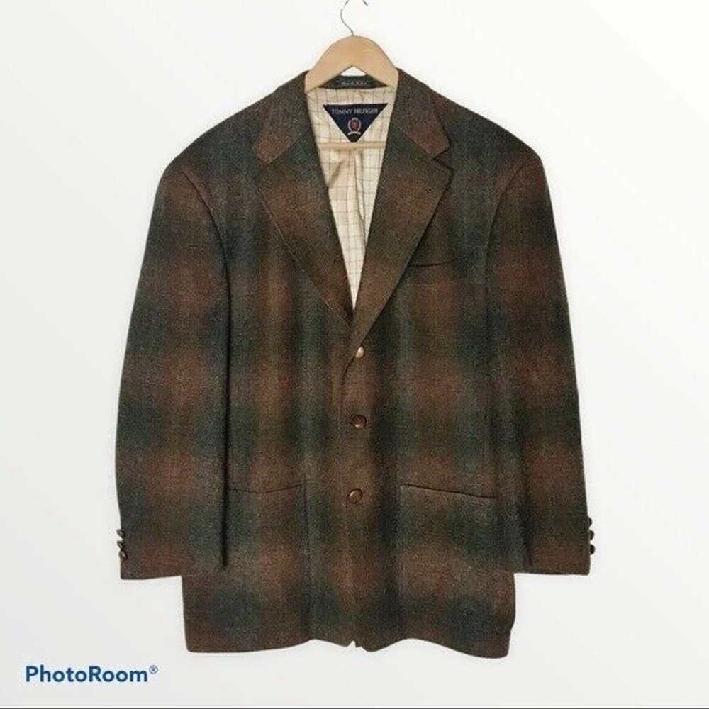 Tommy Hilfiger Brown & Green Plaid Sport Coat Blazer